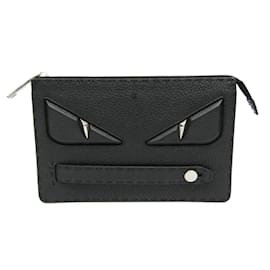 Fendi-Fendi Selleria Bugs Eye Men's Leather Clutch Bag-Black