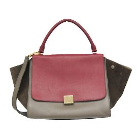 Céline Bolsa de couro e camurça Trapeze da Celine Marrom Vermelho