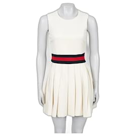 Gucci-Gucci Off White Gabardine Pleated Dress-White