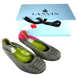 Lanvin-LANVIN Snakeskin Python Embossed Ballet Flats Pink-Pink