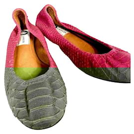 Lanvin-LANVIN Snakeskin Python Embossed Ballet Flats Pink-Pink