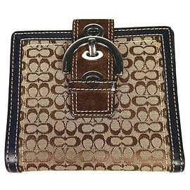 COACH Monogram Buckle Bifold Wallet Canvas Leather Brown Brown
