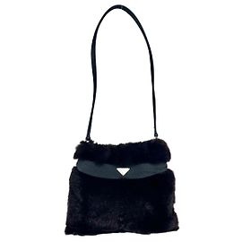 PRADA Mini Bolsa de Ombro em Pêlo Kolinsky Acabamento em Seda Preto Preto