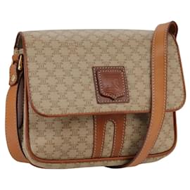 Céline-CELINE Macadam Canvas Shoulder Bag Beige Gold Auth 105990-Beige,Golden