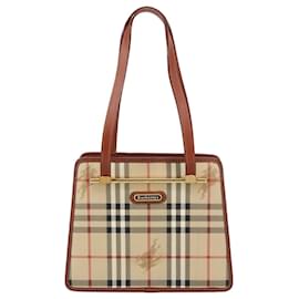 Autre Marque-Burberrys Nova Check Shoulder Bag PVC Leather Gold Beige Auth 103996-Beige,Golden