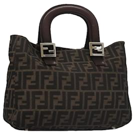Fendi-FENDI Zucca Canvas Tote Bag Brown Black Auth mr764-Brown,Black