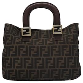 Fendi-FENDI Zucca Canvas Tote Bag Brown Black Auth mr764-Brown,Black
