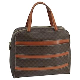 Céline-CELINE Macadam Canvas Hand Bag PVC Leather Brown Gold Auth 106566-Brown,Golden