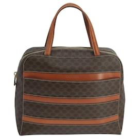 Céline-CELINE Macadam Canvas Hand Bag PVC Leather Brown Gold Auth 106566-Brown,Golden