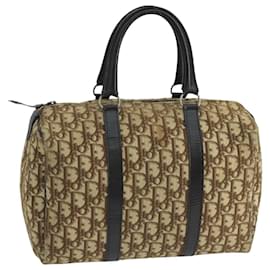 Christian Dior-Christian Dior Trotter Canvas Boston Bag Beige Brown Silver Auth fm4239-Brown,Silvery,Beige
