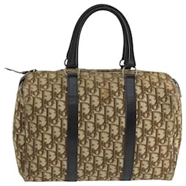 Christian Dior-Christian Dior Trotter Canvas Boston Bag Beige Brown Silver Auth fm4239-Brown,Silvery,Beige