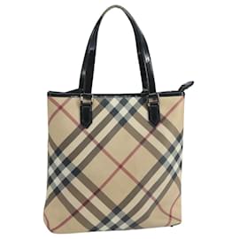 Autre Marque-Burberrys Nova Check Tote Bag PVC Leather Beige Black Auth 101881-Black,Beige