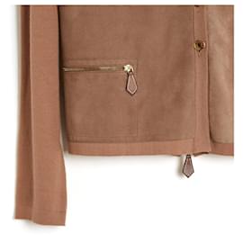 Hermès-Hermès 1995s Top Ensemble FR38 Toffee Suede and Cotton Twin Set UK10 US8 Hermes-Beige,Caramel