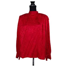 Yves Saint Laurent-Yves Saint Laurent 80s Red Silk Shirt-Red