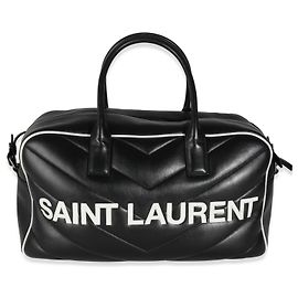 Saint Laurent Black Calfskin Medium Miles Logo Bowler Duffle Bag Black