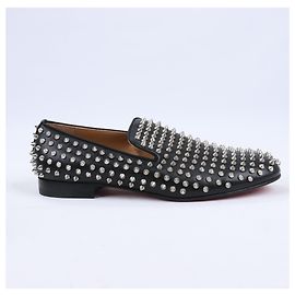 Christian Louboutin Spike Studs Leder Slipper in Schwarz, Größe 42,5 EU Schwarz