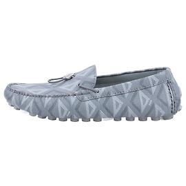 Dior CD Diamond Leder-Fahrmoccasins in Grau und Weiß FA0223, Größe 42,5 Grau