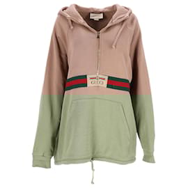 Gucci- Gucci Web-Stripe Half-Zipped Hoodie in Brown Cotton-Brown