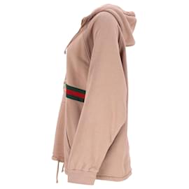 Gucci- Gucci Web-Stripe Half-Zipped Hoodie in Brown Cotton-Brown