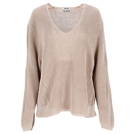 Suéter de linha marrom com decote redondo da Acne Studios Marrom