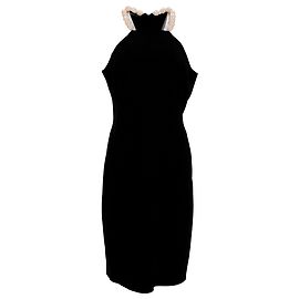 Vestido midi em triacetato preto com detalhes em pérolas da Moschino Cheap and Chic Preto