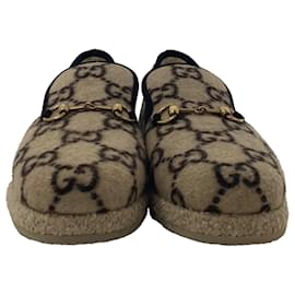Gucci-Mocassins Fria Horsebit em lã bege com monograma GG coberto da Gucci-Bege