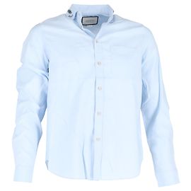 Camisa de col com estampa de dragão Gucci de manga longa em algodão azul claro Azul Azul claro