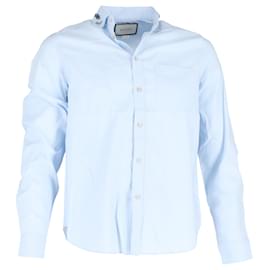 Gucci- Gucci Dragon Printed Collar Long Sleeve Shirt in Light Blue Cotton-Blue,Light blue