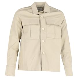 Ami- Ami Button-Down Long Sleeve Shirt with Pockets in Beige Cotton-Beige