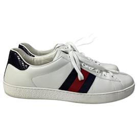 Gucci-Tênis baixos Gucci Ace Web em couro branco-Branco