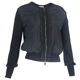 Moncler Cardigan mit Reißverschlussdetails aus schwarzer Wolle und Polyester Schwarz