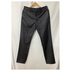 Louis Vuitton- Louis Vuitton Logo Buckle Straight-Leg Trousers in Grey Wool-Grey
