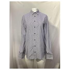 Alexander Mcqueen- Alexander Mcqueen Stripe and Skull Print Long Sleeve Shirt in Blue Cotton-Blue