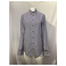 Camicia a maniche lunghe in cotone blu con stampa a righe e teschio di Alexander McQueen Blu