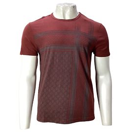 Camiseta de cuello redondo en algodón marrón con estampado GG Kefia de Gucci Castaño Roja