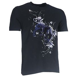 Camiseta de algodão preta com bordado Panther da Louis Vuitton Preto