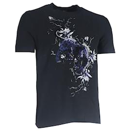 Louis Vuitton- Louis Vuitton Panther Embroidered Crewneck T-Shirt in Black Cotton-Black