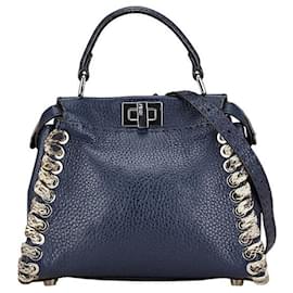 Fendi-Fendi Mini Peekaboo Python Leather Handbag-Blue