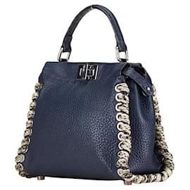Fendi-Fendi Mini Peekaboo Python Leather Handbag-Blue
