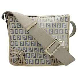 Fendi-Fendi Zucchino Canvas Leather Shoulder Bag-Beige