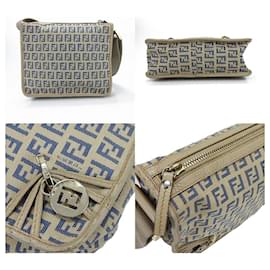 Fendi-Fendi Zucchino Canvas Leather Shoulder Bag-Beige