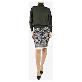 Dolce & Gabbana-Black silk floral lace printed midi skirt - size UK 8-Black