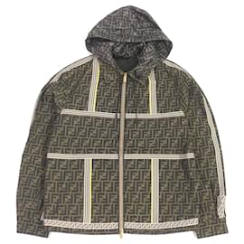 Fendi-Fendi FF Logo Tape Hoodie Mountain Parka Brown-Brown