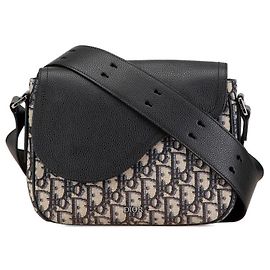 Dior Oblique Saddle Leather Jacquard Shoulder Bag Black
