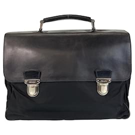 Prada-Prada Nylon Leather TESSUTO Briefcase-Black