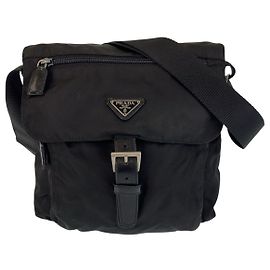 Prada Nylon Tessuto Triangle Logo Shoulder Bag Black