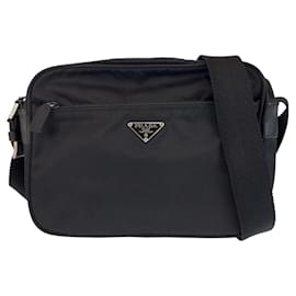 Prada-Prada Nylon Tessuto Logo Plate Shoulder Bag-Black