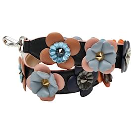 Fendi-Fendi Leather Flower Shoulder Strap-Black