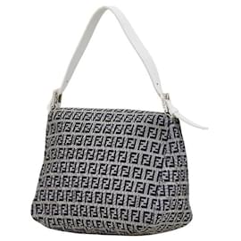 Fendi-Fendi Zucchino Canvas Leather Shoulder Bag 8BR004-White