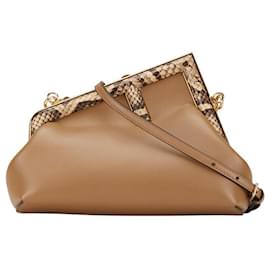 Fendi-Fendi Leather Small Python Embossed 2WAY Bag-Brown